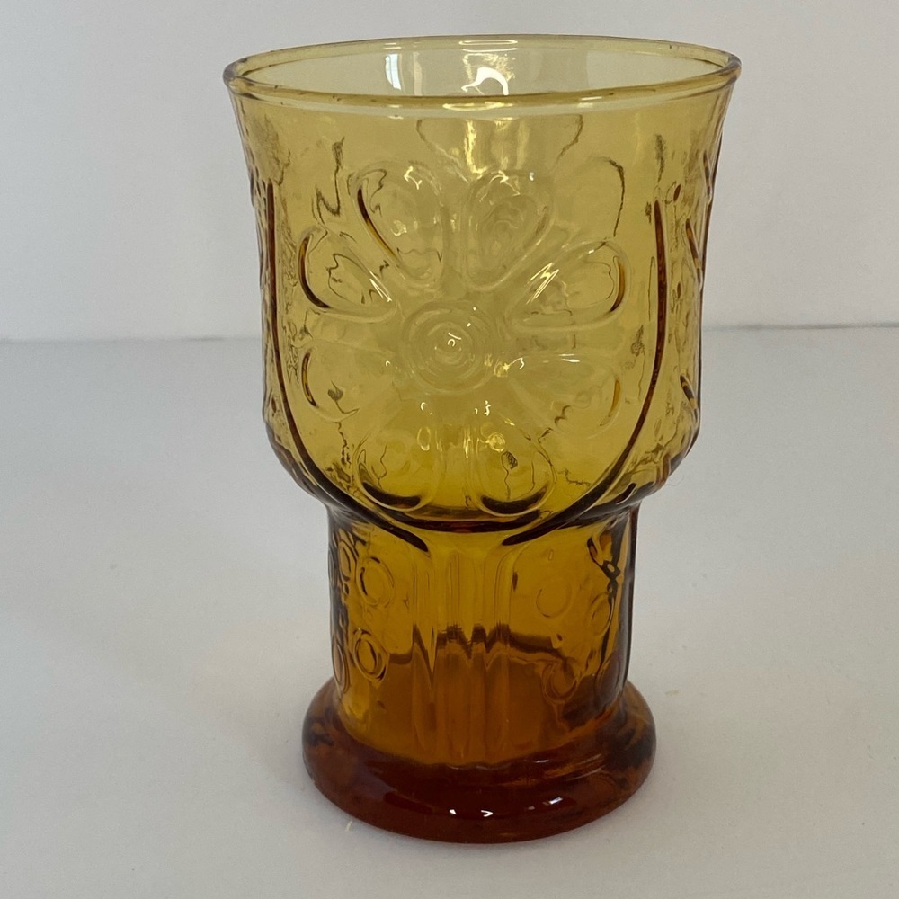 ❤️ Vintage - Libbey - Amber Country Garden Daisy Flower Glass